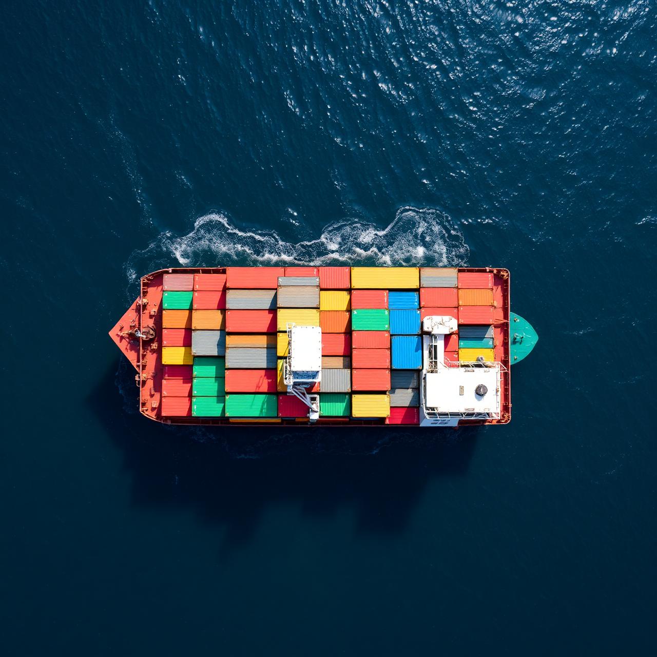Aerial view of container cargo ship